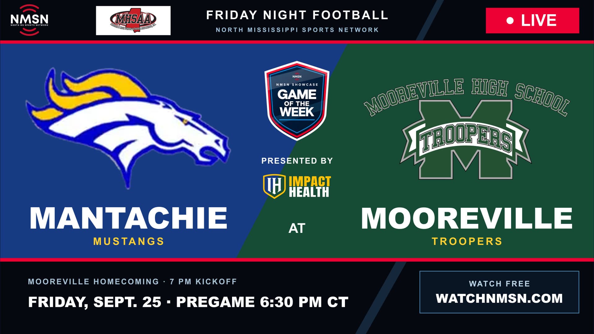 Mantachie Mustangs at Mooreville Troopers