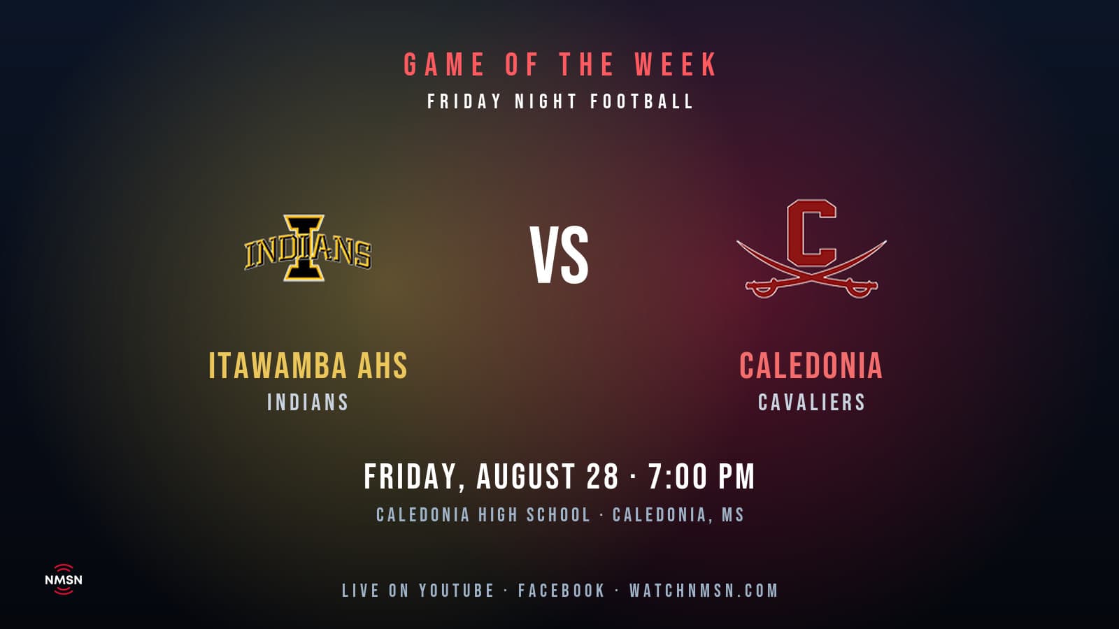 Itawamba AHS Indians at Caledonia Cavaliers gameday graphic