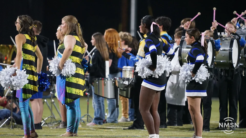 Cheerleaders and band members before the game — Hamilton at Hatley, October 30, 2026. Photo: NMSN.