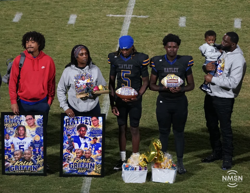 Hatley seniors Kaleb and Khalil Griffin with family — Hamilton at Hatley, October 30, 2026. Photo: NMSN.