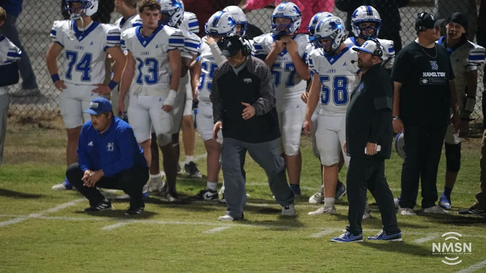 Hamilton coaches and players watch from the sideline — Hamilton at Hatley, October 30, 2026. Photo: NMSN.