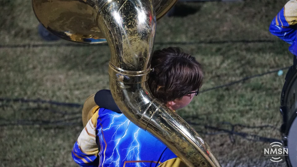 A Hatley band member carries a sousaphone — Hamilton at Hatley, October 30, 2026. Photo: NMSN.