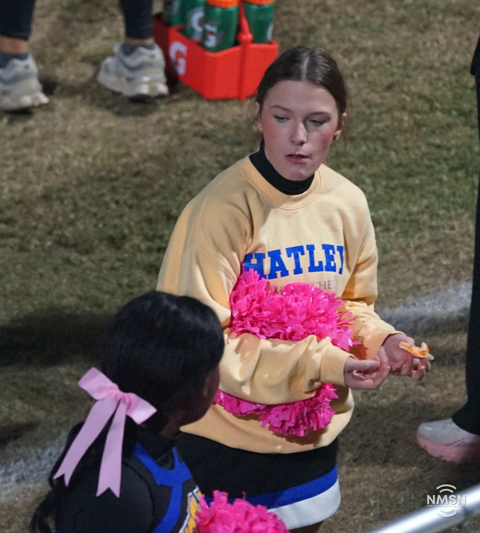 Hatley cheerleaders between cheers — Hamilton at Hatley, October 30, 2026. Photo: NMSN.