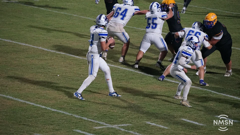 Hamilton quarterback prepares to pass — Hamilton at Hatley, October 30, 2026. Photo: NMSN.
